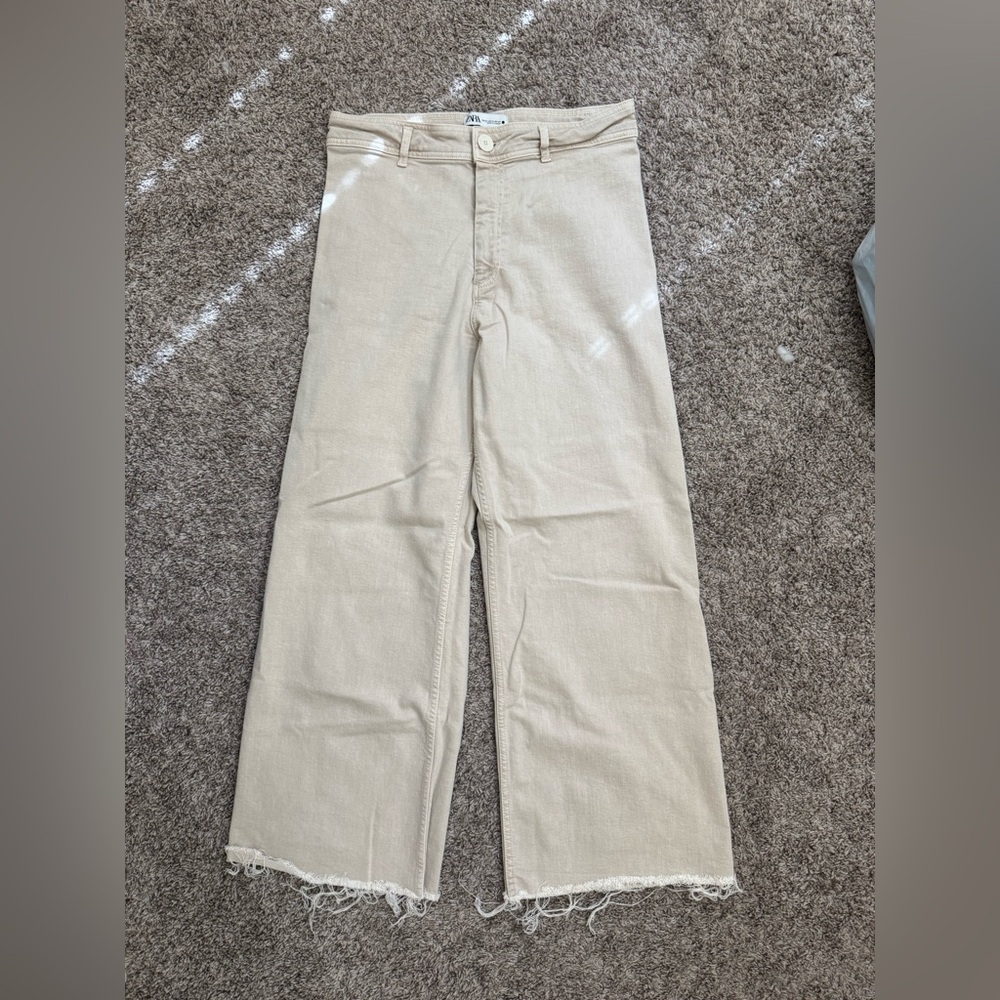 ZARA Marine Straight Beige/Cream Wide-Leg Pants - Picture 2 of 5